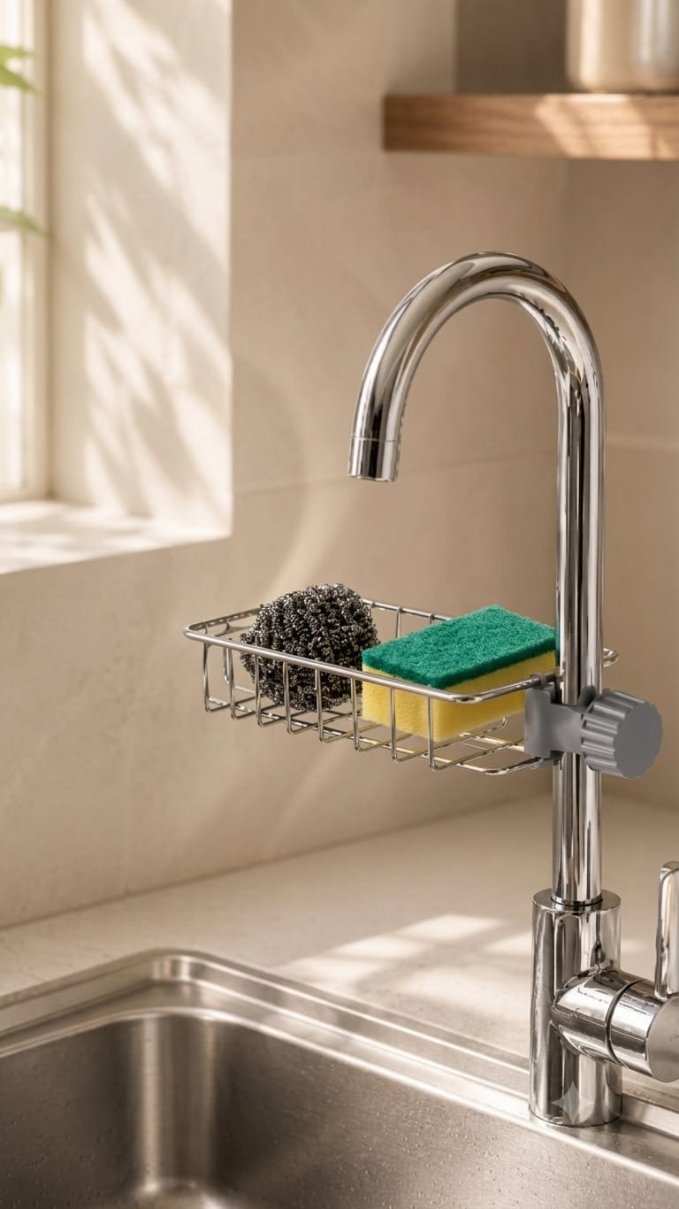 Kitchen Faucet Sponge Holder – Hanging Sink Organizer